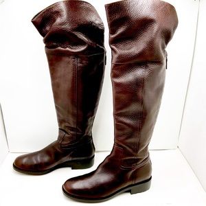 Cole Haan Parsons Ruched Pebbled Leather Over Knee Riding Boots